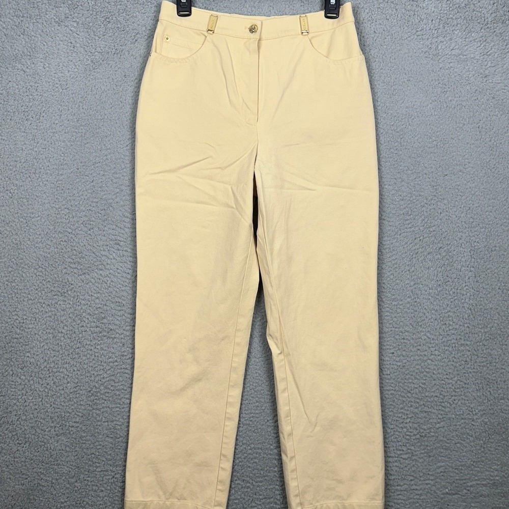 St John Sport Marie Gray Pants Womens 6 Yellow Khakis Straight Fit Stretch EUC